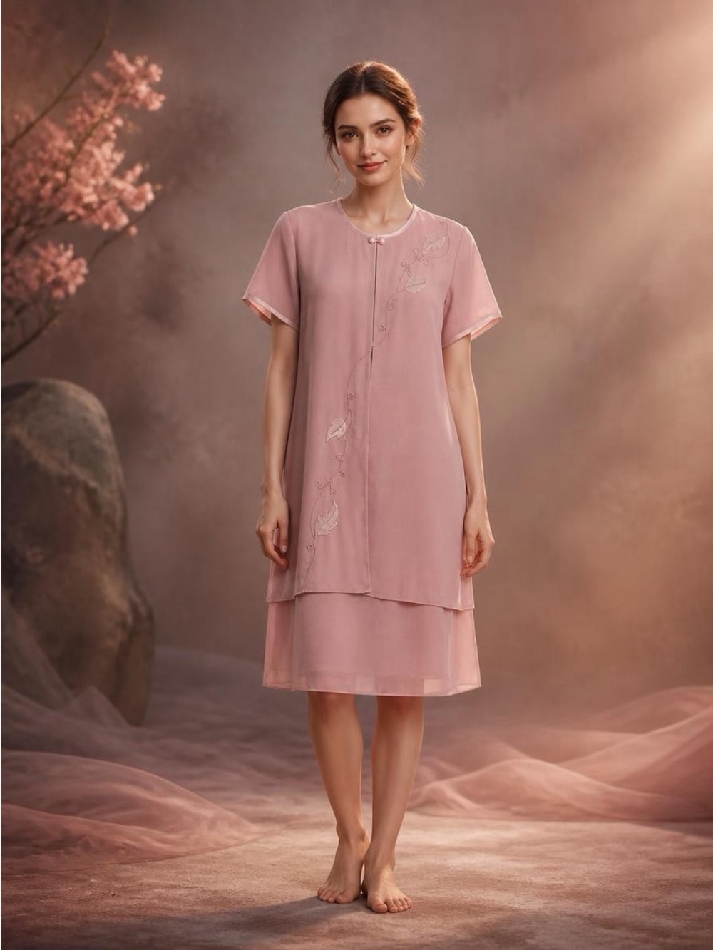 Studio I Dusty Pink Layered Short-Sleeve Sleep Chemise 10P petite